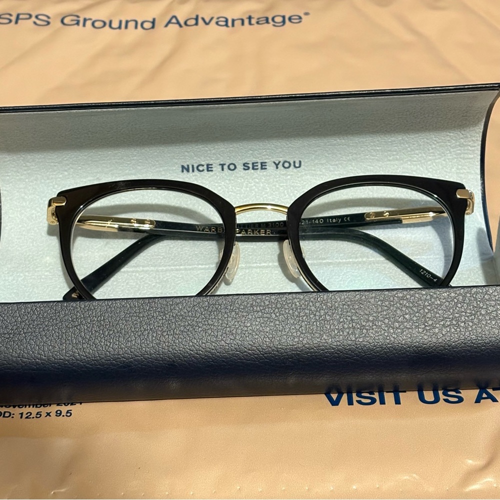 Warby Parker Whittier M 3100 Eyeglasses Frame Black & Gold 50-21-140 Italy